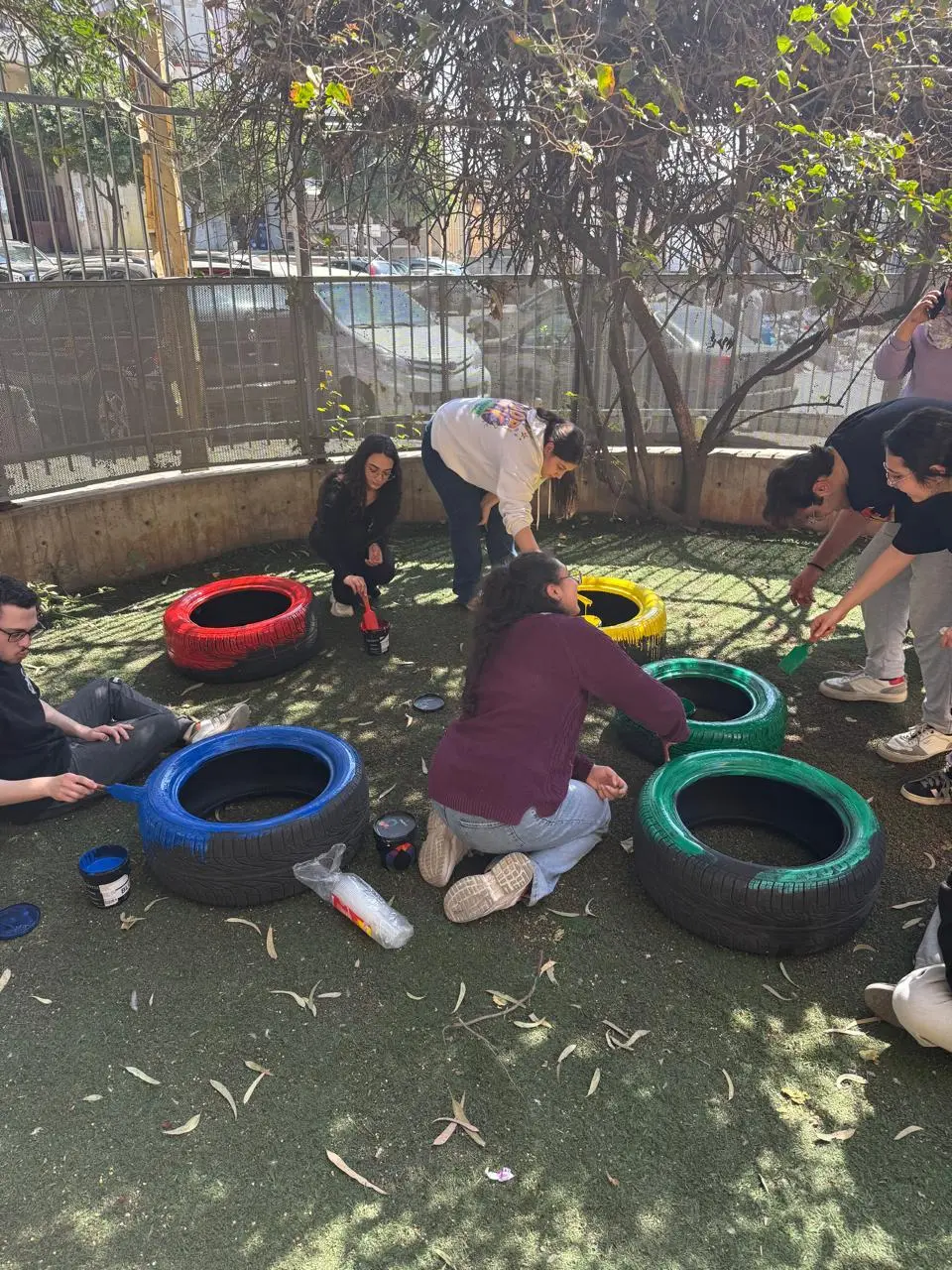 Students working on a campus environmental activity
